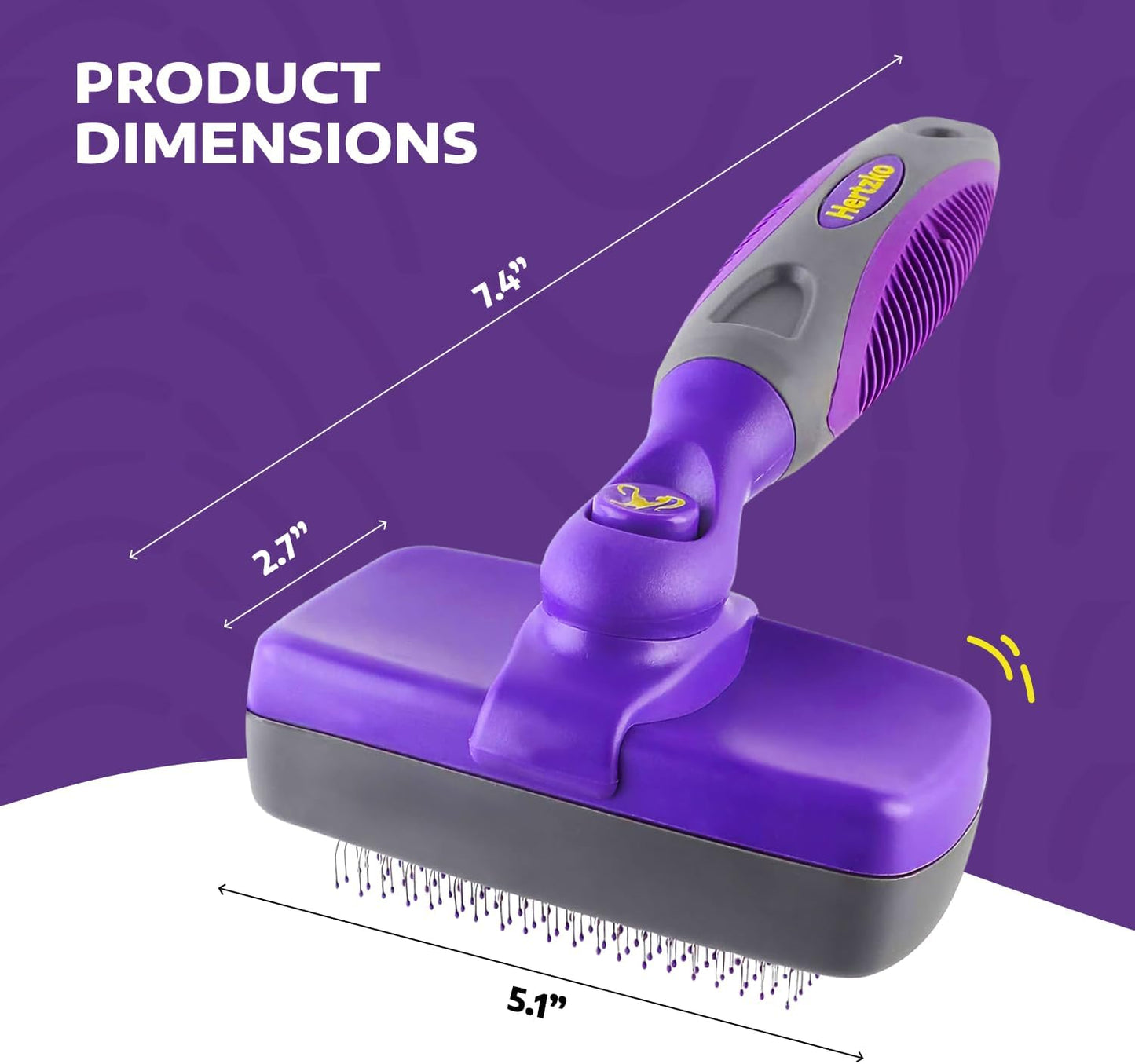 Hertzko Self-Cleaning Slicker Brush - Cat and Dog Brush for Shedding, Tangles and Dirt - Gentle Grooming Tool for Sensitive Skin - Pet Hair Remover for Long and Short Coats - Purple