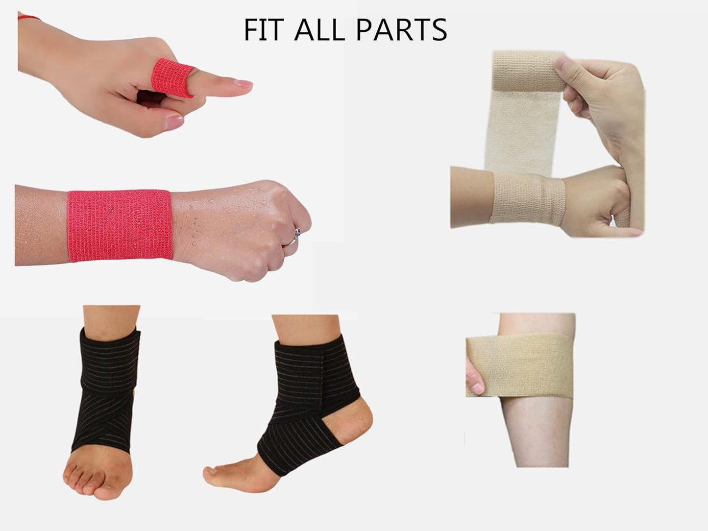 6 Pack 2" x 5 Yards Self Adhesive Bandage Wrap Breathable Cohesive Vet Wrap for Pets, Elastic Self-Adherent Tape for Sports, Wrist, Ankle (Mixed Colors)