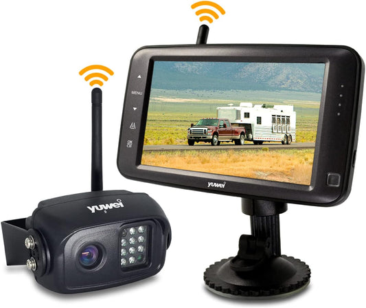 Wireless Backup Camera with 5 inch Split Screen, Ip69k Waterproof Wireless Rear View Camera with Night Vision, Support add 2nd Wireless reversing Camera for Trailer, Rv, Trucks, Motorhome, etc