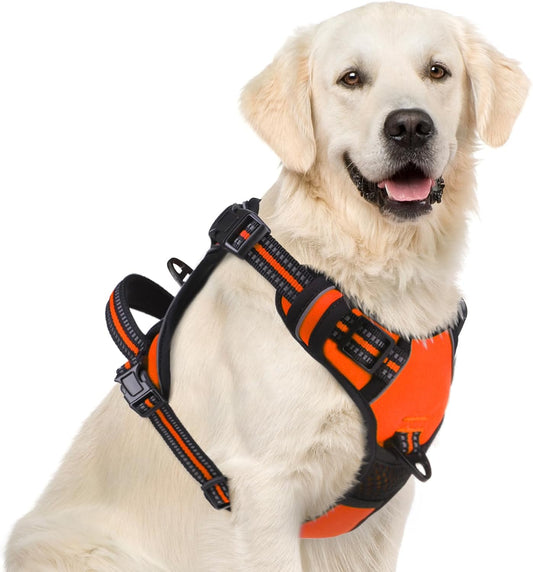 PUPTECK No Pull Dog Harness for Large, Adjustable Reflective Dog Harness with Handle Easy Control, Comfortable Soft Padded Pet Vest Harness for Extra Large Dogs, Orange XL