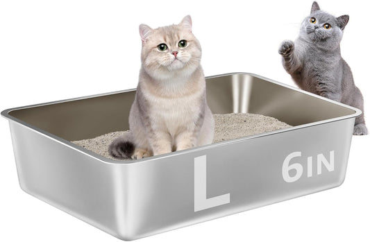 Stainless Steel Litter Box -Metal Litter Box for Big Cats,Large Stainless Steel Cat Box Easy to Clean, Cat LitterBox Pet Toilet-High Sided for Kitten,Kitty,Rabbits,Non Stick, No Smell