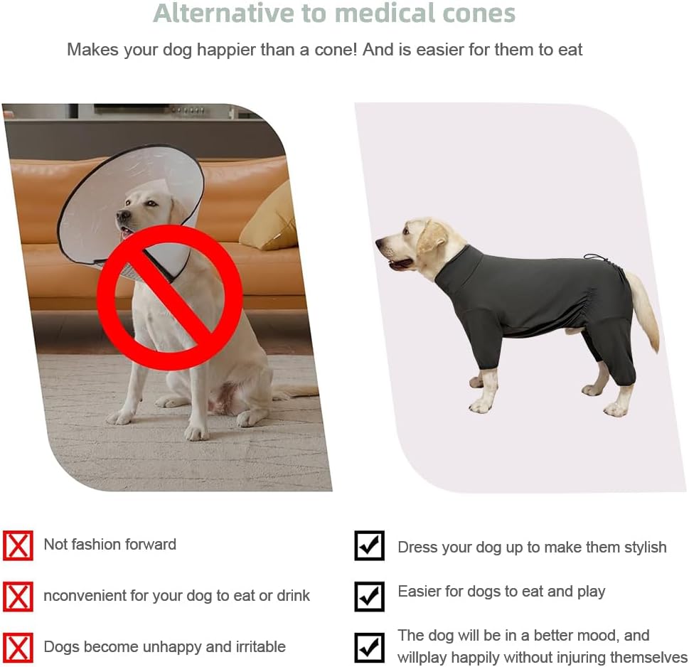 Dog Pyjamas PJS Sweater Clothes and Home Clothing Suitable for Medium to Large Breeds of Dogs, Dog Neutering Suits, Extra-Large Stretch Fabric, Four-Legged Clothes (Thin Dark Gray, 3XL)