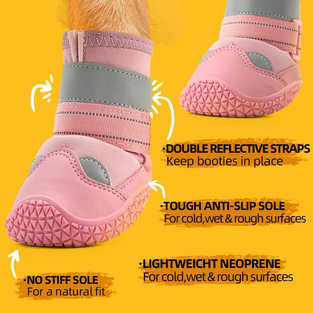 Dog Shoes for Large Dogs, Medium Dog Boots & Paw Protectors for Hardwood Floors, Outdoor Dog Booties for Hot Pavement Winter Snow Hiking, Waterproof Dog Shoes with Reflective Strips Size 3