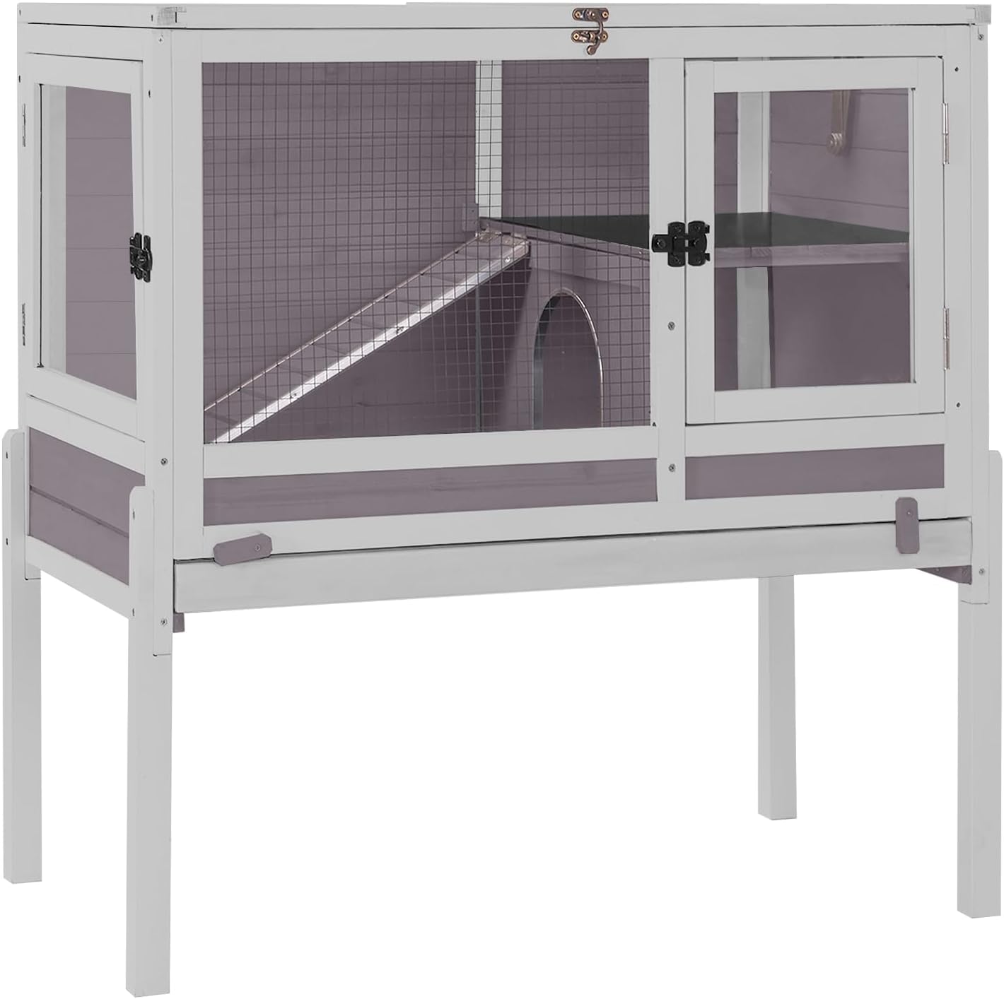 GUTINNEEN Rabbit Hutch Indoor Guinea Pig Cage Bunny House 36.6" Upgraded with Anti Chewing Edges, Cool Zinc Sheet, Leakproof PVC Layer, Wire Floor, Detachable Legs (Grey)