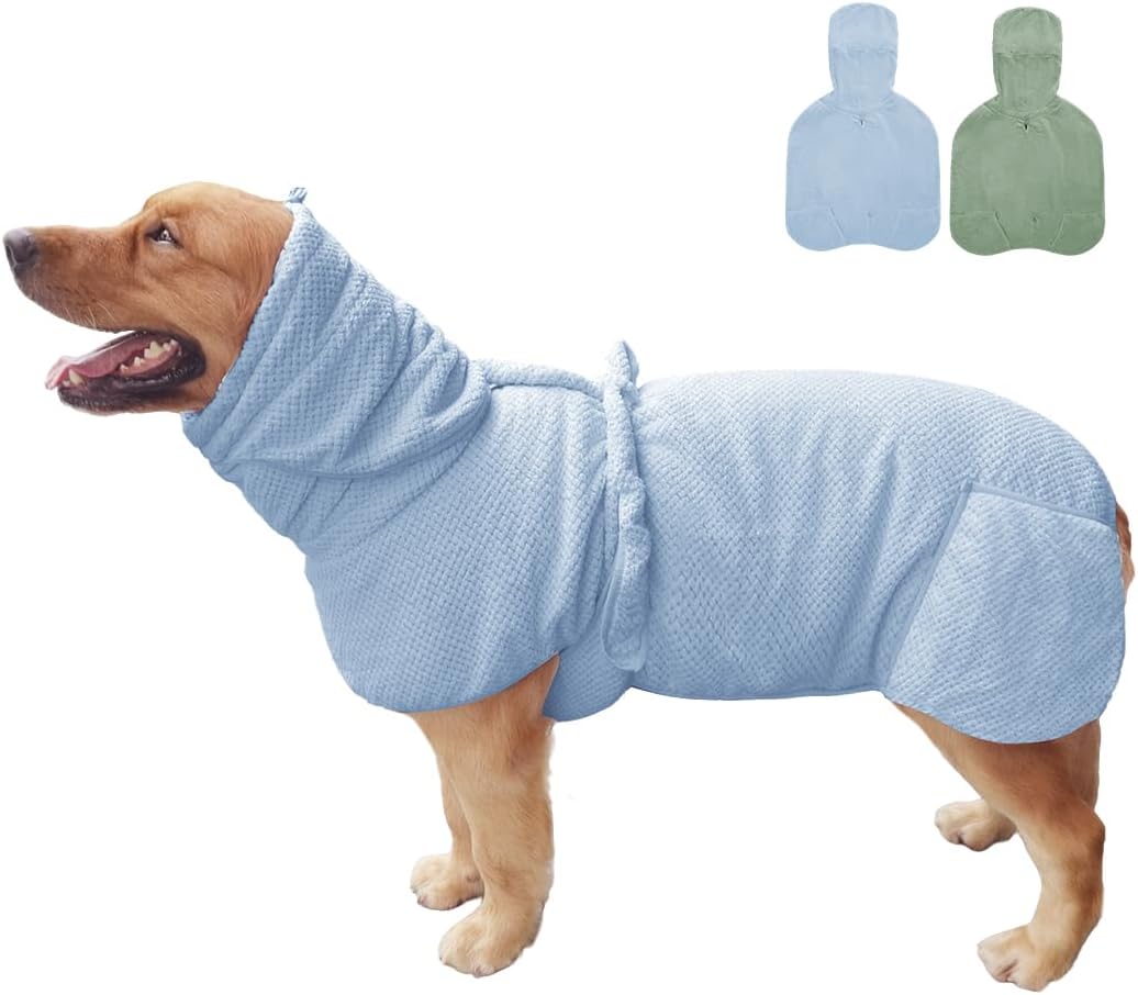 Medium to Large Size Dog Bathrobe, Quick Drying Super Absorbent Used for After Bathing, Warm Dog Towels, Adjustable Hoodies and Belts for Pet Dogs Bath Clothes Products(Blue Jacquard, 5XL)