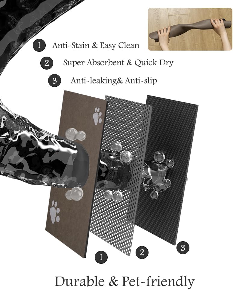 Pet Feeding Mat-Absorbent Dog Mat for Food and Water Bowl-No Stains Quick Dry Water Dispenser Mat-Dog Accessories Pet Supplies-Bowl for Messy Drinkers（Brown,16"x24"