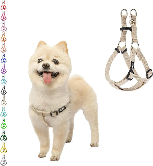 PUPTECK No Pull Dog Harness Soft Adjustable Basic Nylon Step in Puppy Vest Outdoor Walking with ID Tag, Cream, XS