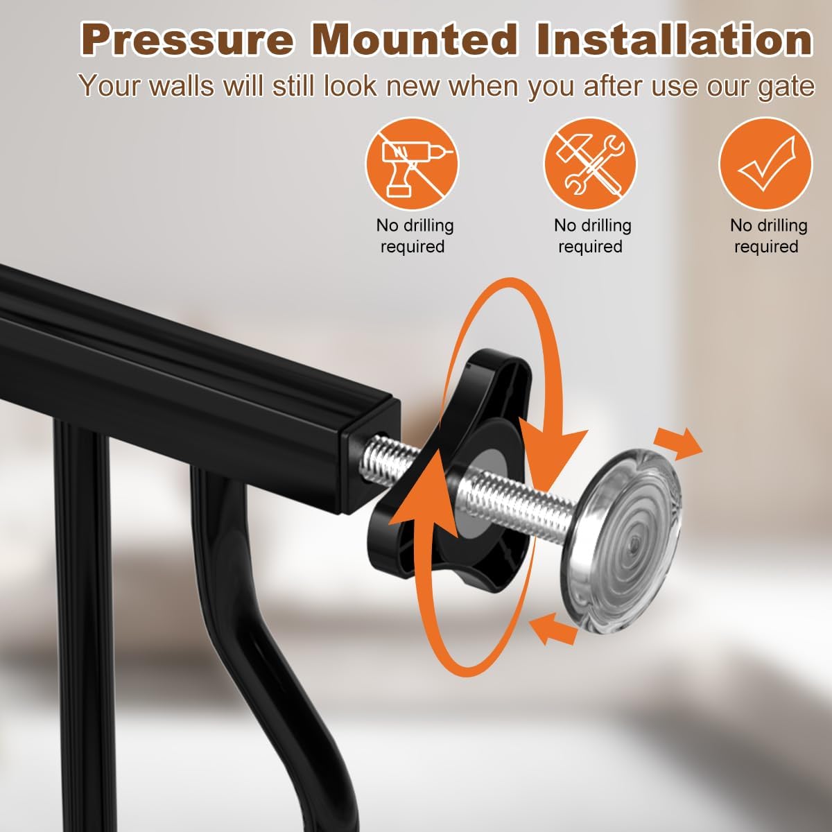 29.5-43.7" Wide Baby Gate for Stairs No Drilling, 30" Tall Metal Pet Baby Safety Gates with Expansion Kit, Press Mounted Pet Gate Indoor for Kids, Walk Through Dog Gates for Doorways, Black