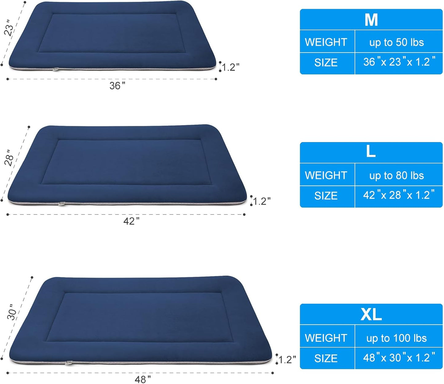 Magic Dog Extra Large Soft Crate Pad Mat, Jumbo 48 Inches Machine Washable Pet Bed Kennel Pad With Non-Slip Bottom, Dark Blue