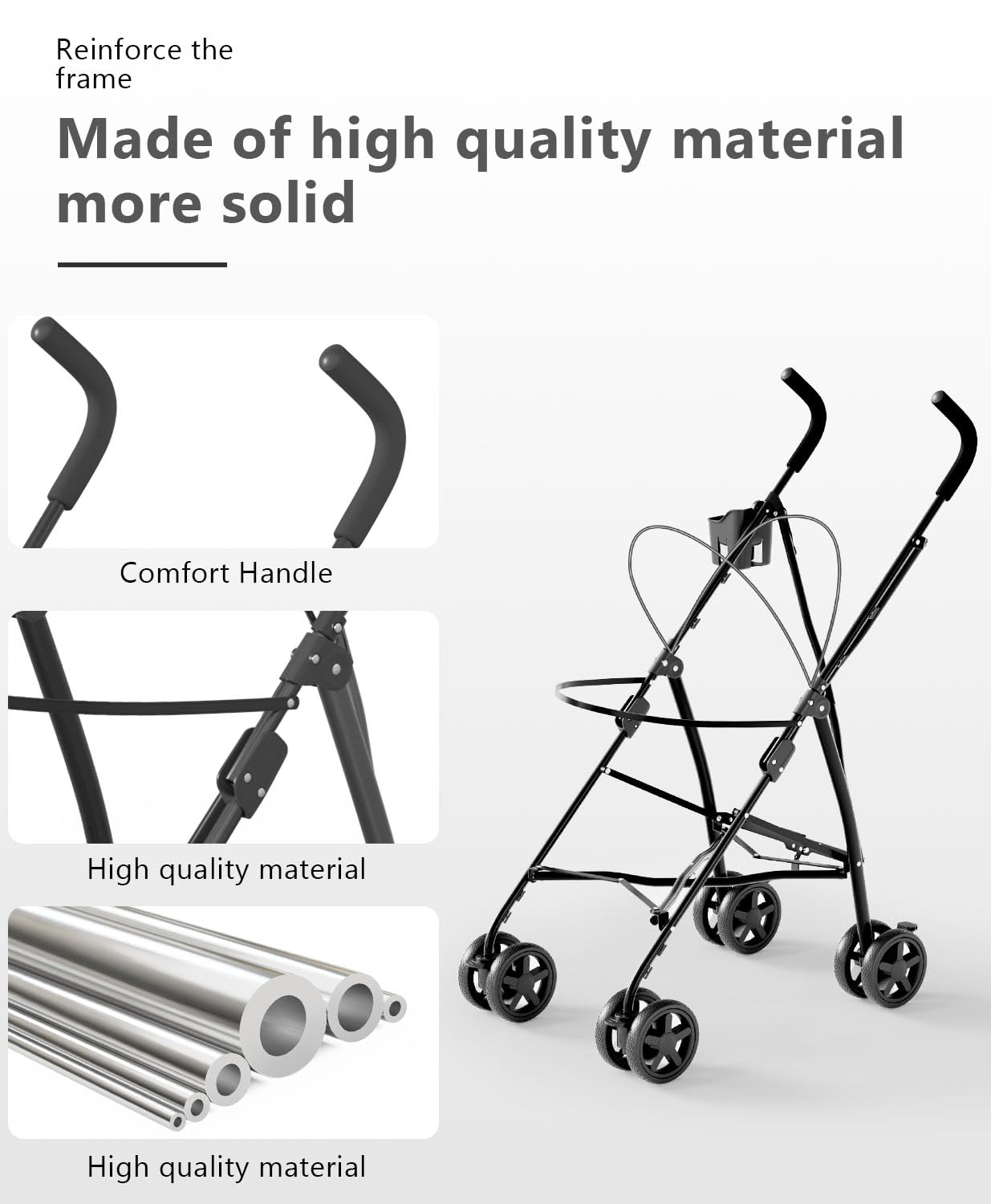 Pet Stroller with 4 Wheels for Small/Medium Pets, Portable Travel Foldable Carrier Jogger for Dog Cat Puppy Kitty, Rear Wheel Breaks, Storage Basket, Visible Mesh with Weather Cover (Black)