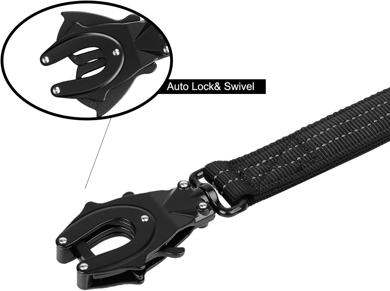 ICEFANG Tactical Dog Leash,K9 Training Walking Bungee Lead with 2 Control Handle,Heavy Duty Quick Release Metal Clasp,Hands Free D-Ring for Medium Large Dogs (4ft,Reflective Black)