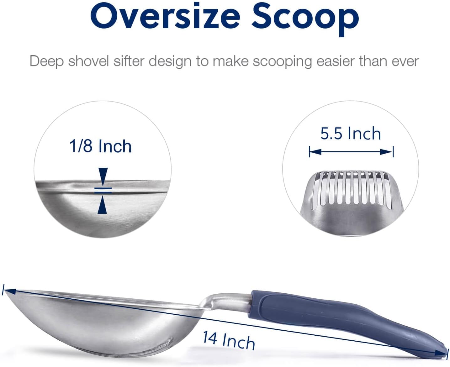 WePet Cat Litter Scoop, Aluminum Alloy Sifter, Kitty Metal Scooper, Deep Shovel, Long Handle, Poop Sifting, Kitten Pooper Lifter, Durable, Heavy Duty, for Litter Box
