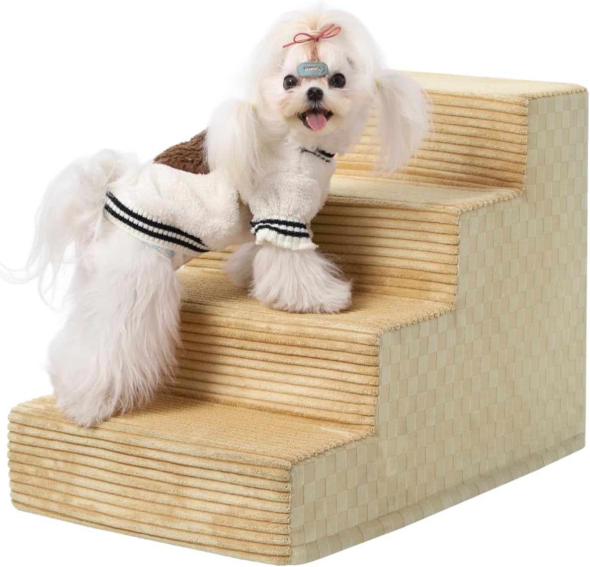 Dog Stairs for Small Dogs,17.5" H,4-Step Dog Steps for Bed and Couch with High Density Foam,Non-Slip Pet Steps for Doggy and Cat,Pet Stairs with a Washable Cover,Khaki