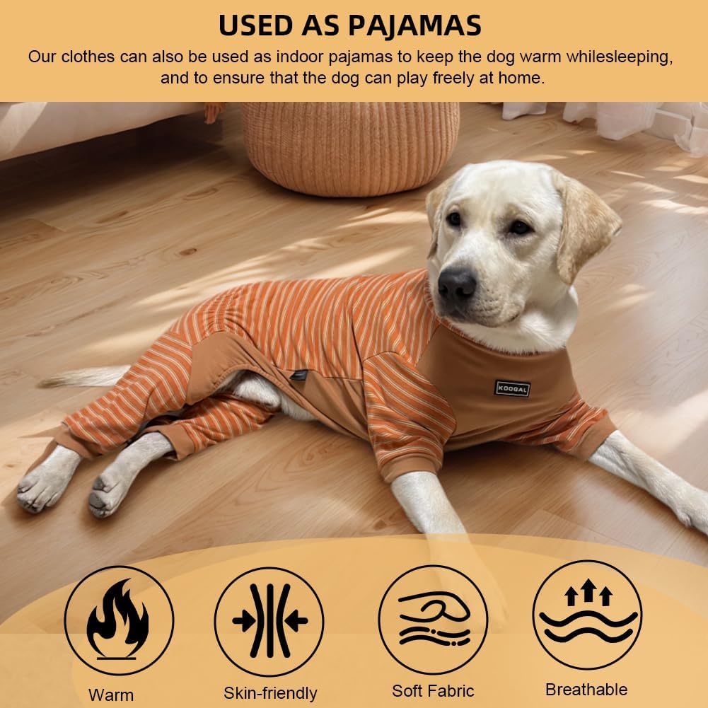 Dog Pyjamas PJS Sweater Clothes and Home Clothing Suitable for Small to Medium Breeds of Dogs, Dog Neutering Suits, Extra-Large Stretch Fabric, Four-Legged (Thickened Orange Stripes, XL)
