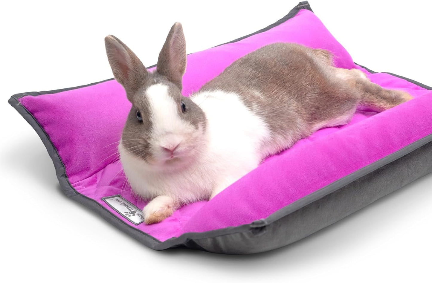 Paw Inspired Snuggle Bunny Bolster Bed for Rabbits, Cats, Dogs and Other Small Pets, Reversible Fleece Flop Bedding with Padded Sides (Gray/Pink)