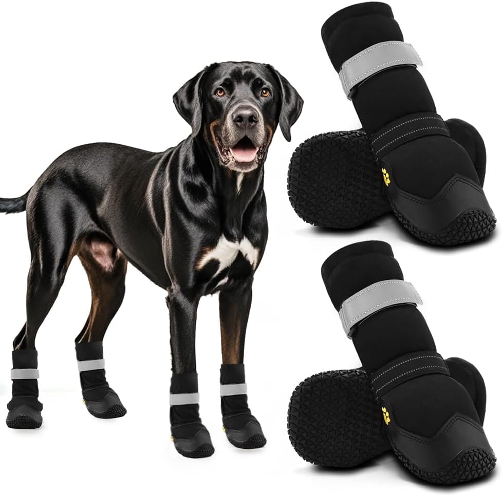 Hcpet Dog Shoes, Dog Boots & Paw Protectors for Winter Snowy Days, Rainy Weather, Outdoor Anti-Slip Sole Dog Booties for Hardwood Floor Black-Leg 3