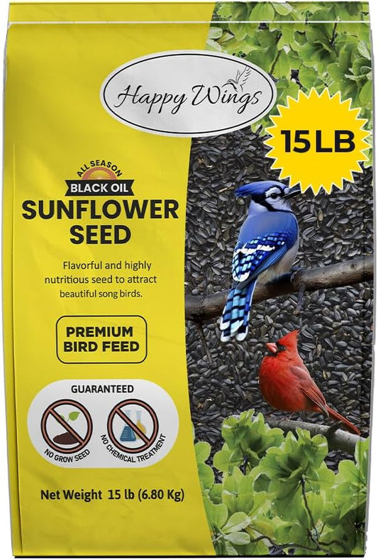 Black Oil Sunflower Seeds Wild Bird Food- 15 Pounds | No Grow Seed | Bird Seed for Wild Birds
