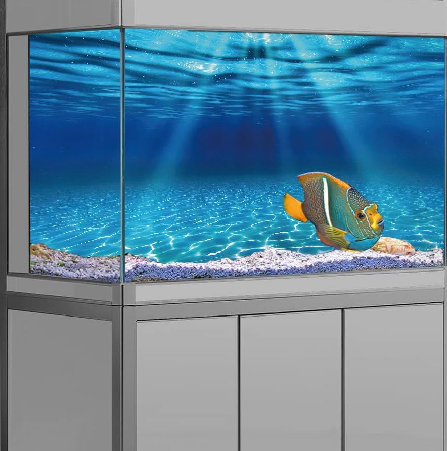 Natural Undersea Aquarium Background, Underwater Ocean Sunlight Fish Tank Background 48X20IN with 8 EVA Double-Sided Tape