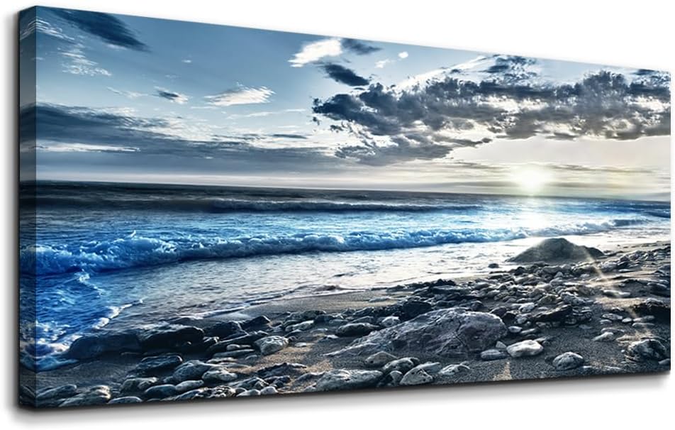 Wall Art For Living Room Wall Decor For Bedroom Large Size Poster Blue Beach Sun Ocean Landscape Paintings Prints Artwork Bathroom Decorations Seascape Canvas Prints Hang Pictures Office Home Decor