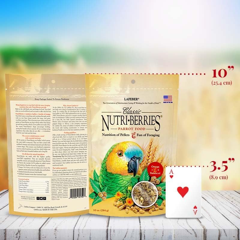 LAFEBER'S Classic Nutri-Berries Pet Bird Food, Made with Non-GMO and Human-Grade Ingredients, for Parrots (10 oz Pack of 2)
