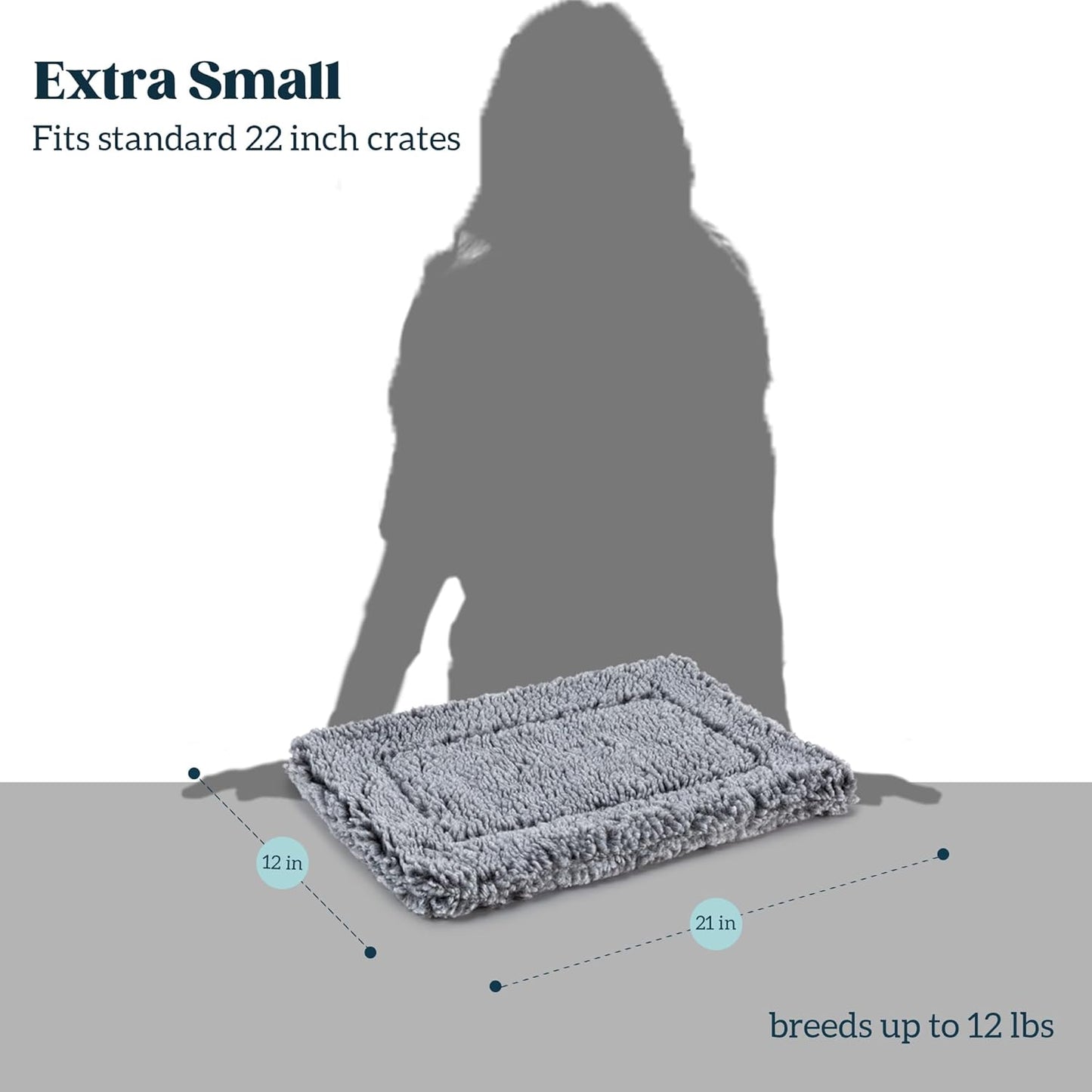 Stoutwool Indestructible Dog Bed - Fluffy Chew Proof Dog Crate Pad - Tough Kennel Pad for Aggressive Chewers - Ideal for Extra Small Breeds & Fits 22-Inch Crate - 21"x12", Charcoal