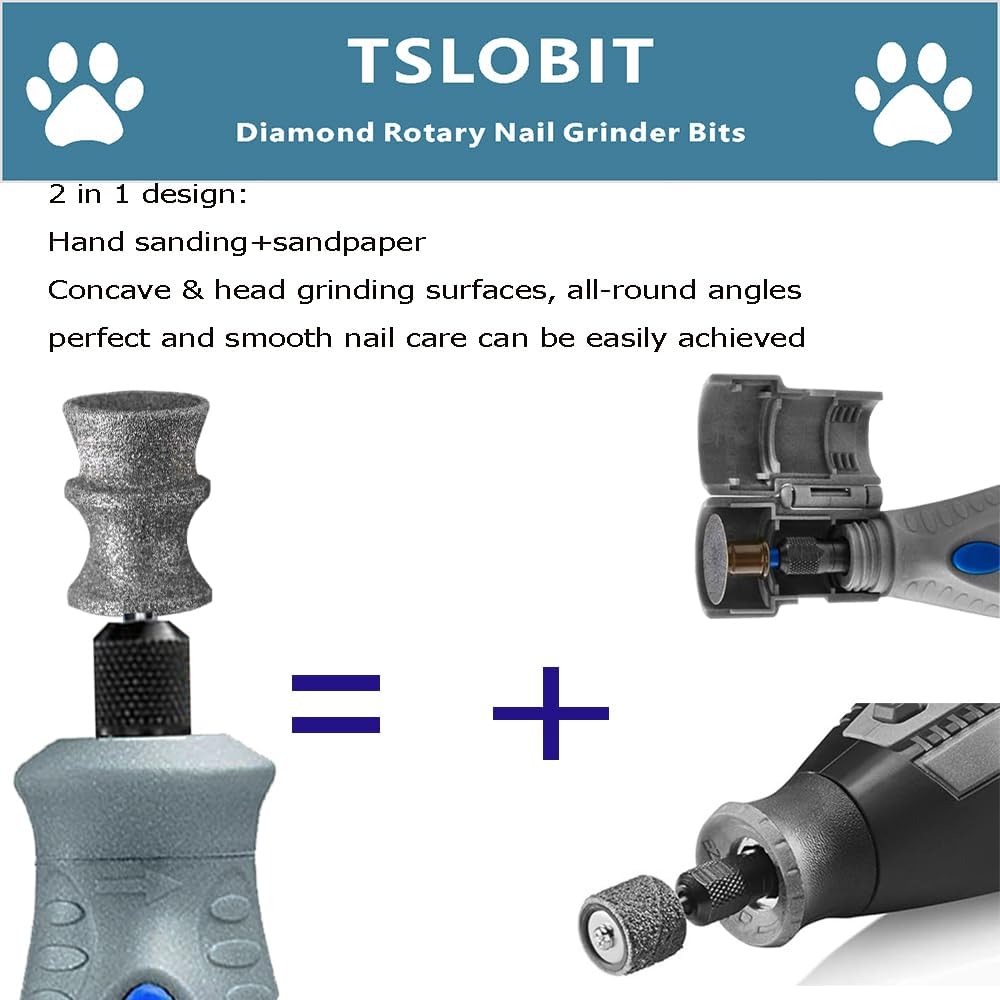Diamond Dog Nail Grinder Attachment,1/8'' Pet Nail Grinder Wheel for Dremel Dog Nail Grinder, Diamond Rotory Bit for Dogs&Pets Nail Care,2-Pack(Large D+V