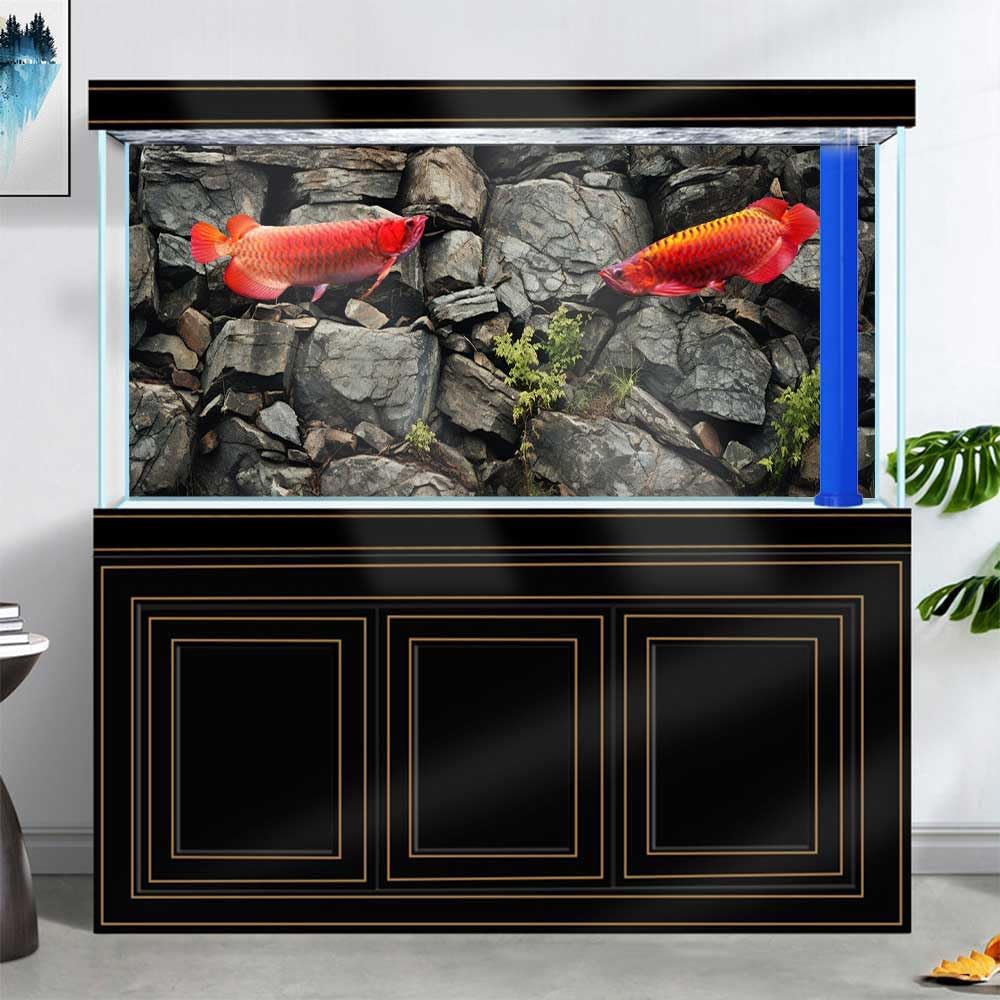 72X24IN Stone Aquarium Background, Rock Fish Tank Background, Natural Rocky Glass Terrarium Background with 8 EVA Double-Sided Tape