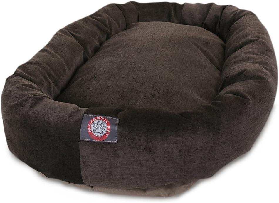 Majestic Pet 32 Inch Micro Velvet Calming Dog Bed Washable 32x23x7 (inch) – Cozy Soft Round Donut Dog Bed with Spine for Head Support - Pet Bed Medium - Storm