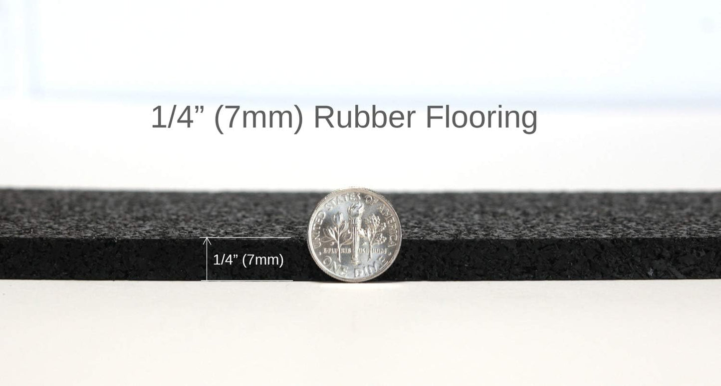 American Floor Mats 1/4in (7mm) Thick Solid Black 4' x 18' Heavy Duty Rubber Rolls, Protective Exercise Mats, Home Gym Rubber Flooring