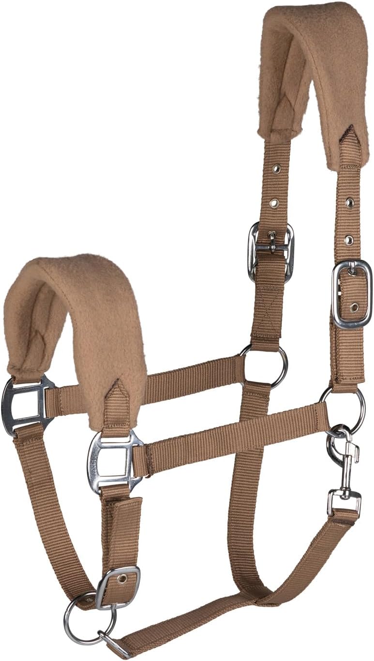 HORZE Kiel Adjustable Horse Halter with Fleece Padding - Tan - Warmblood