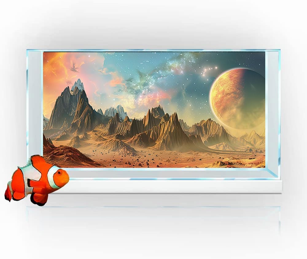 Cosmic Aquarium Background,Cool Galaxy Parallel Space Themed Fish Tank Background, Tropical Desert Terrarium Background 48X20IN with 8 EVA Double-Sided Tape