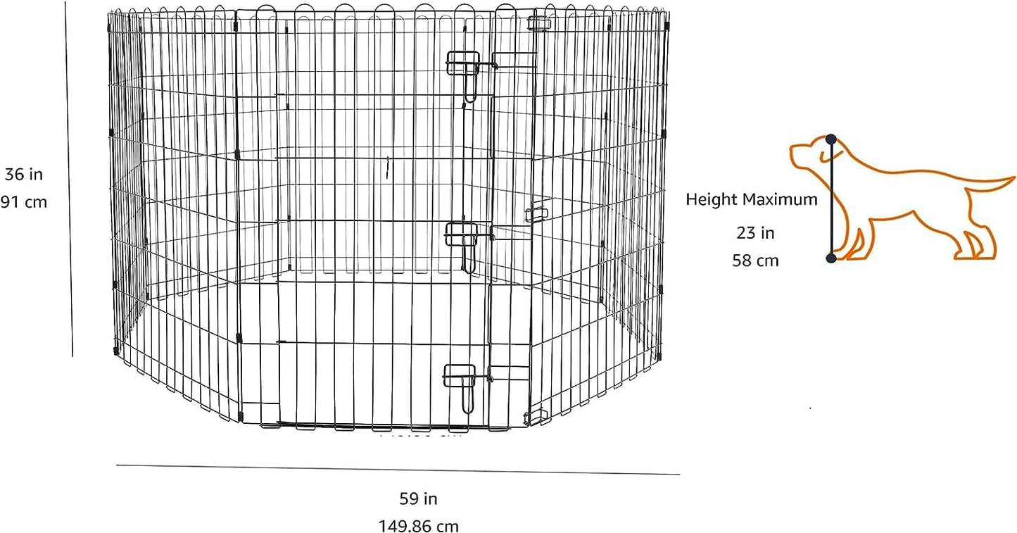 Amazon Basics Foldable Octagonal Metal Exercise Dog Playpen - Indoor/Outdoor, Single Door, Medium (8 Panels, 24 x 36), Easy to assemble and store, 36" - Medium, Black