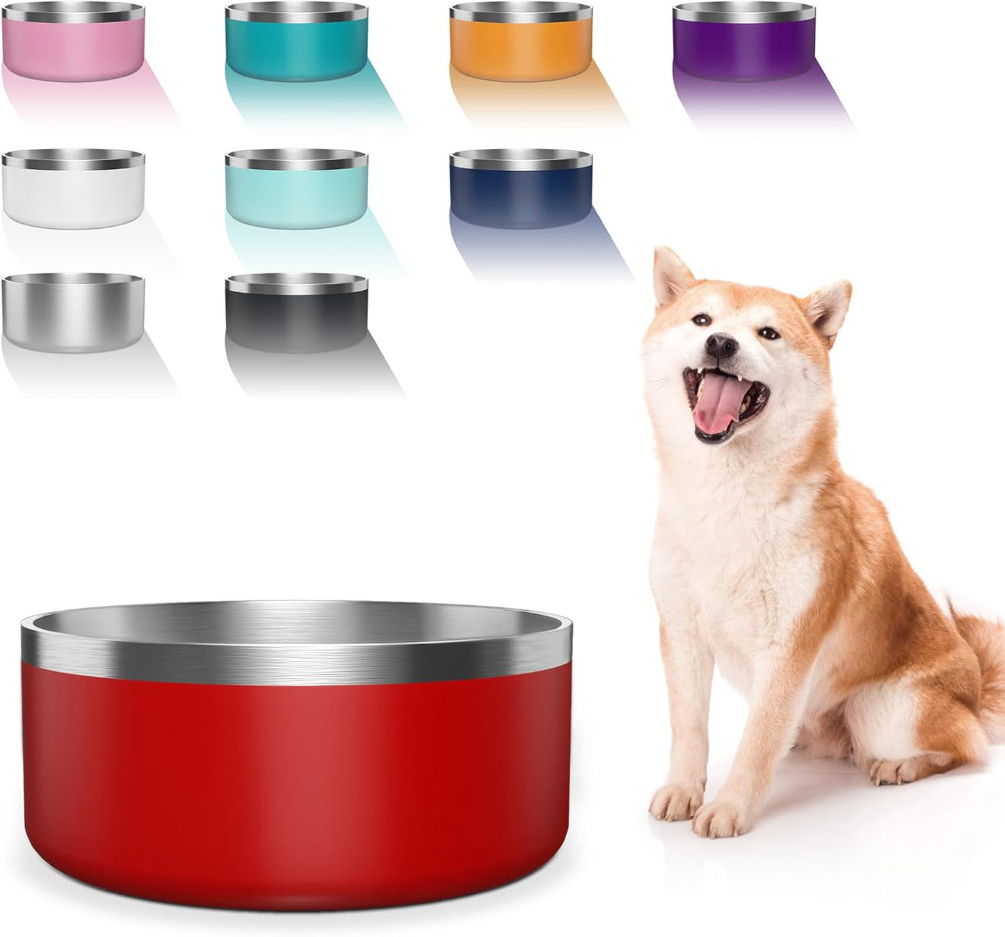 Dog Bowl, Stainless Steel Dog Food and Water Bowl with Non Slip Quiet Bottom, Easy to Clean, Dishwasher Safe, 40oz, Red