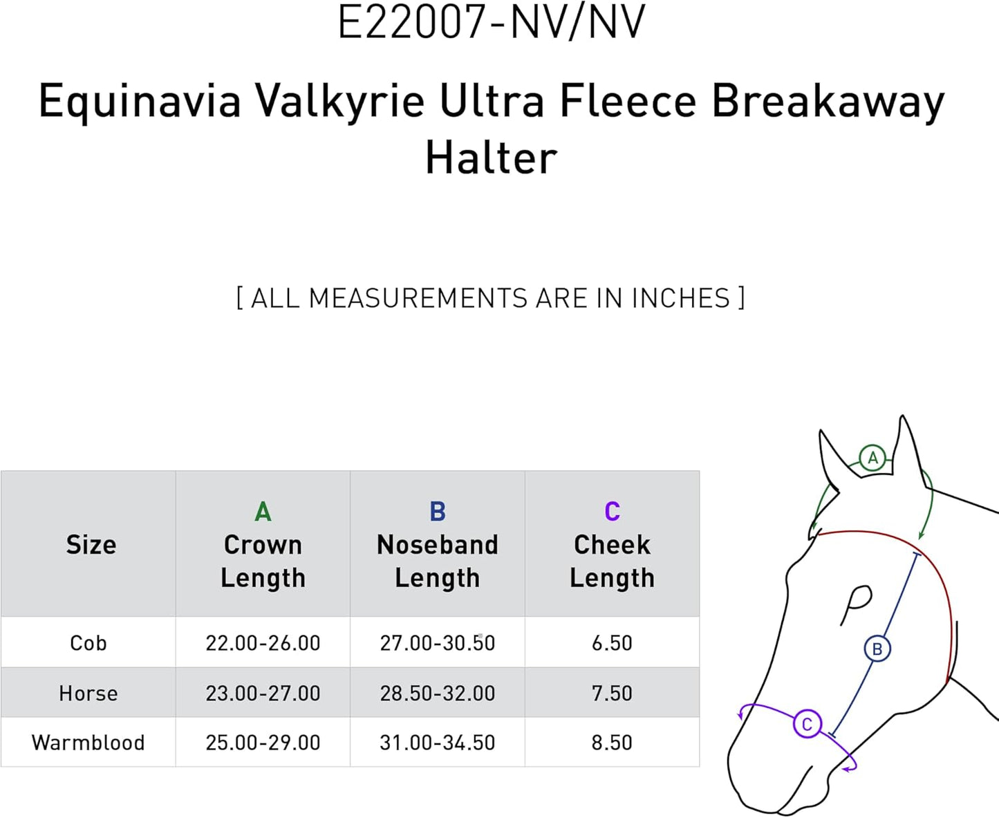 Equinavia Valkyrie Soft Ultra Fleece Padded Adjustable Breakaway Horse Halter - Navy/Navy - Horse