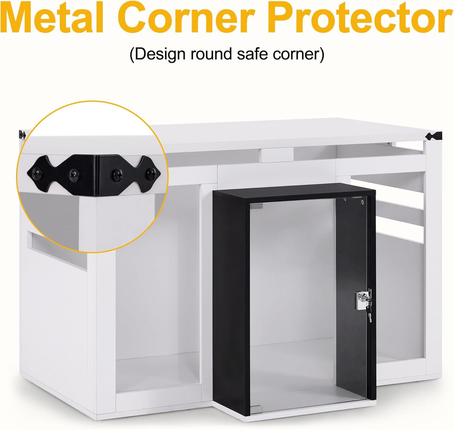 Lovupet Wooden Dog Crate Furniture, Villa Style Dog Kennel for Medium Breed with Glass Door and Acrylic Panels, GC34 (White)