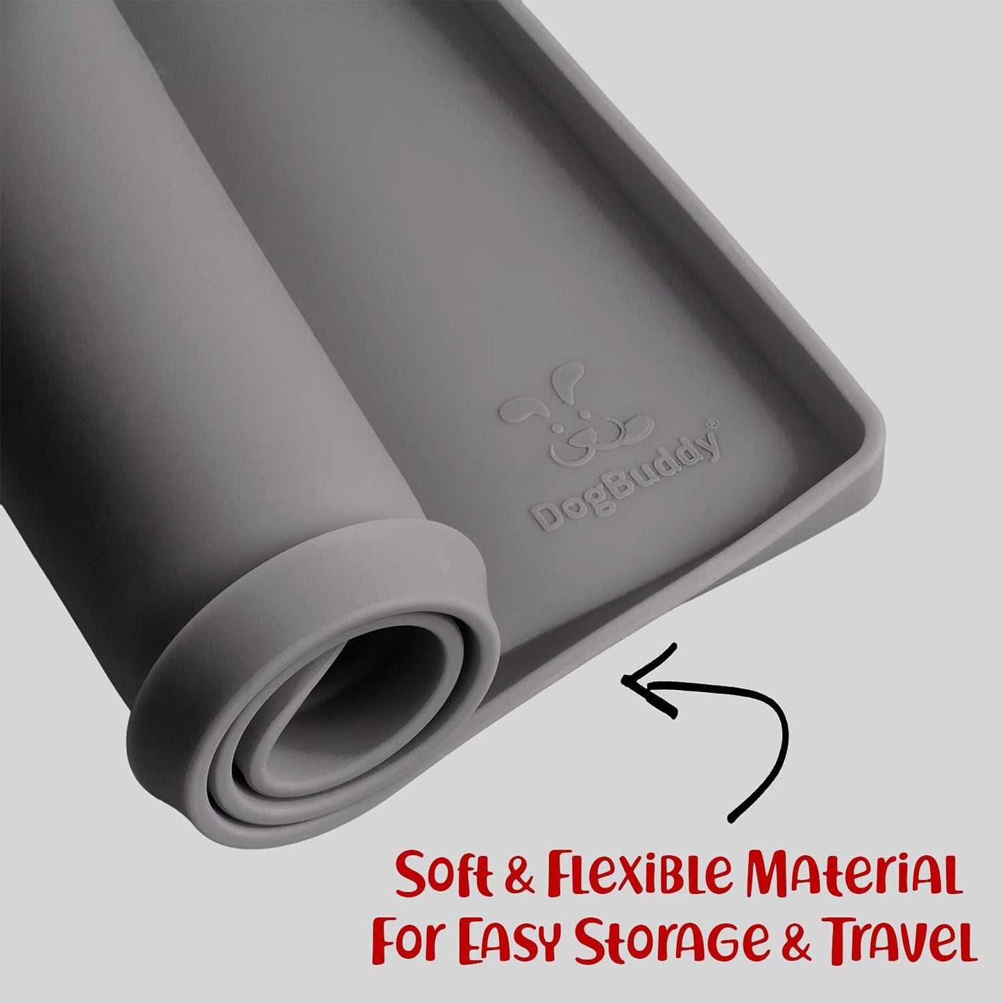 DogBuddy Dog Food Mat – Waterproof Dog Bowl Mat for Food and Water, Silicone Pet Feeding Mats For Floors, Non-Slip Placemat with High Edges For Dogs Bowls, Puppy Essentials (XL: 28" x 18", Shadow)