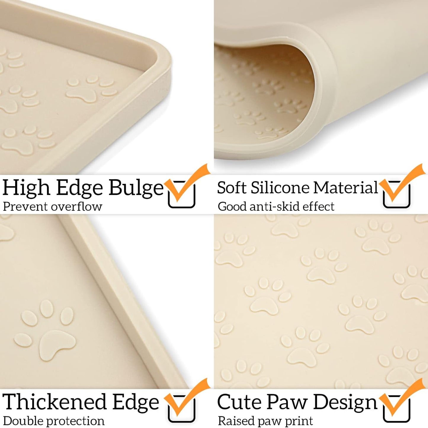 Ptlom Silicone Pet Placemat for Dog and Cat, Waterproof Anti-Slip Pet Feeding Bowl Mats for Food and Water, Small Medium Large Tray Mat Prevent Residues from Spilling to Floor, Beige, 31.5" 23.6"