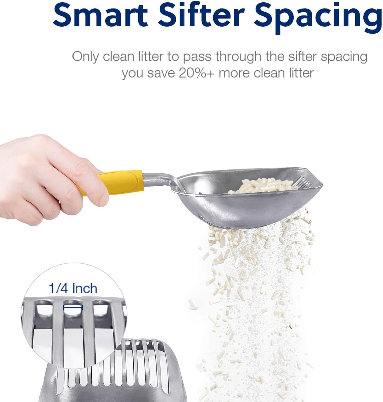 WePet Cat Litter Scoop, Aluminum Alloy Sifter, Kitty Metal Scooper, Deep Shovel, Long Handle, Poop Sifting, Kitten Pooper Lifter, Durable, Heavy Duty, for Litter Box