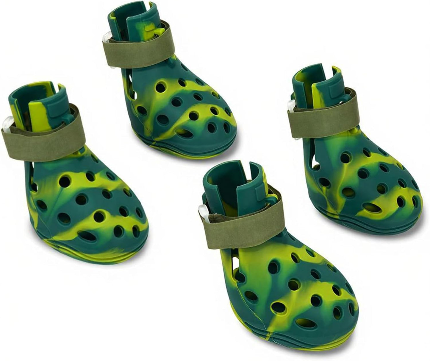 Dog Shoes for Hot Pavement and Snow, Silicone Dog Booties for Small Medium Large Dogs, Waterproof Paw Protectors- Non-Slip, Adjustable Straps, Dog Boots for Beach/Rain/Hiking (Green, M)