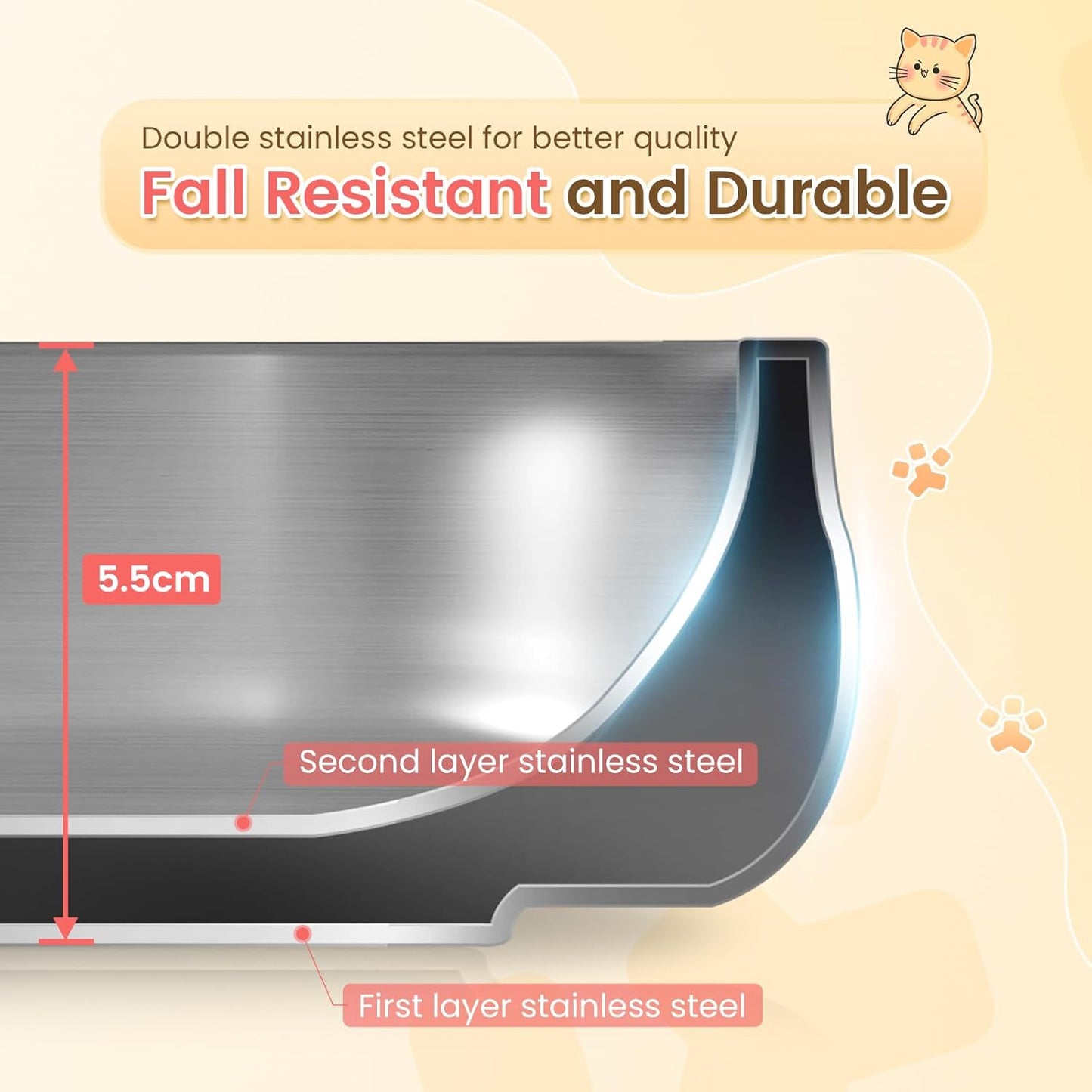 Pawaii Small Dog Bowls, 12 oz. Food Water Bowl Designed for Puppies and Cats with Non-Slip Rubber Base, Upgraded Metal Insulated, Double Stainless Steel Bowls