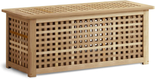 Bench with Storage, Acacia Laundry Hamper with Seat, Storage Benches with Seating for Entryway, Living Room, Bedroom, Bathroom (15.7x38.6x17.7in)