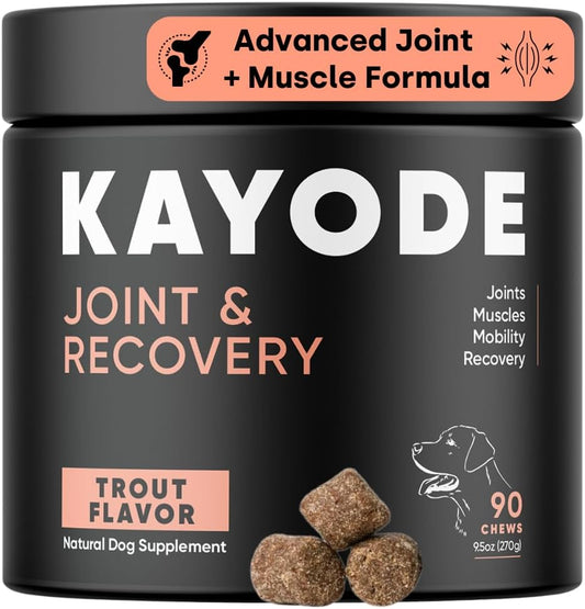 Joint & Recovery | 2-in-1 Joint & Muscle Chews. Help Reduce Pain & Increase Daily Activity. Helps with Arthritis and Pain Prevention. Tasty Trout Flavor.