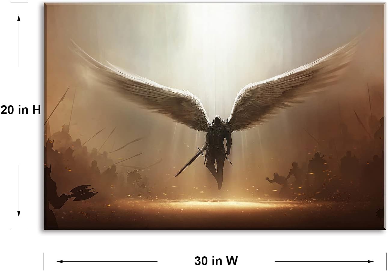 Fantasy Angel Stretched Canvas Wall Art for Living Room Bedroom Home Decoration,Abstract Anime Picture Print Painting Decor Artwork,Mysterious Wing Man Gallery Wrapped Gift,Inner Frame (20x30 Inches)