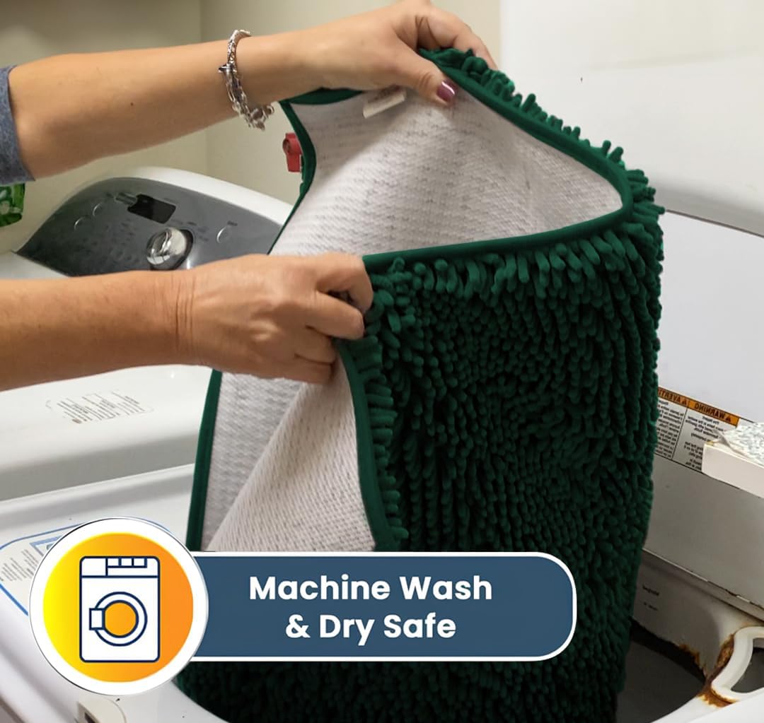 Muddy Mat® AS-SEEN-ON-TV Highly Absorbent Microfiber Door Mat and Pet Rug, Non Slip Thick Washable Area and Bath Mat Soft Chenille for Kitchen Bedroom Indoor and Outdoor - Dark Green 24" x 96"