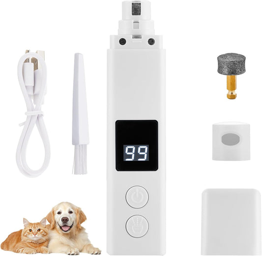 Dog Nail Grinder with 4-Speeds,Pet Claw Trimmers with 2 Modes Lighting UV, Nail Clippers for Small Medium and Large Dogs and Cats, Animal Nail Care,Grooming (White)