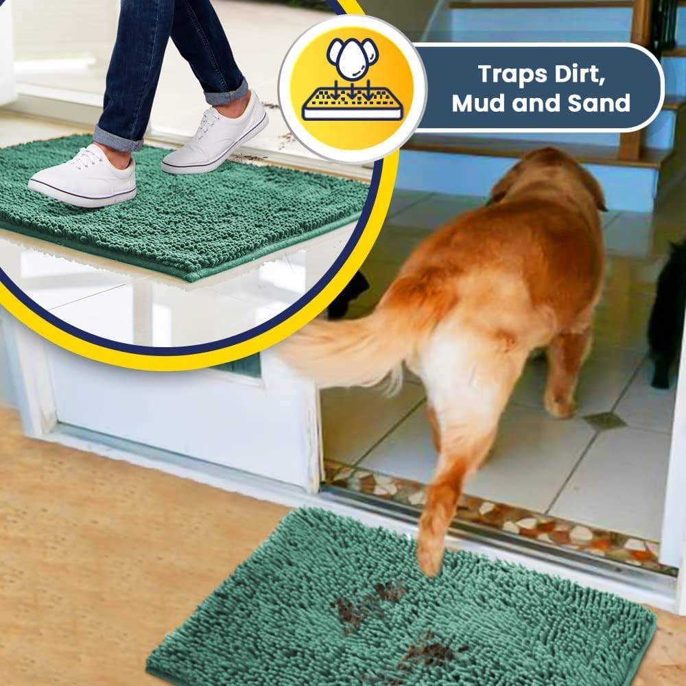 Muddy Mat® Shown on TV – Super Absorbent Door Mat Indoor, Microfiber Quick Dry Chenille Entryway Rug, Non-Slip Front Door Mat, Indoor Mats for Entryway, Machine Washable Pet Rug, Sea Green 24"x36"