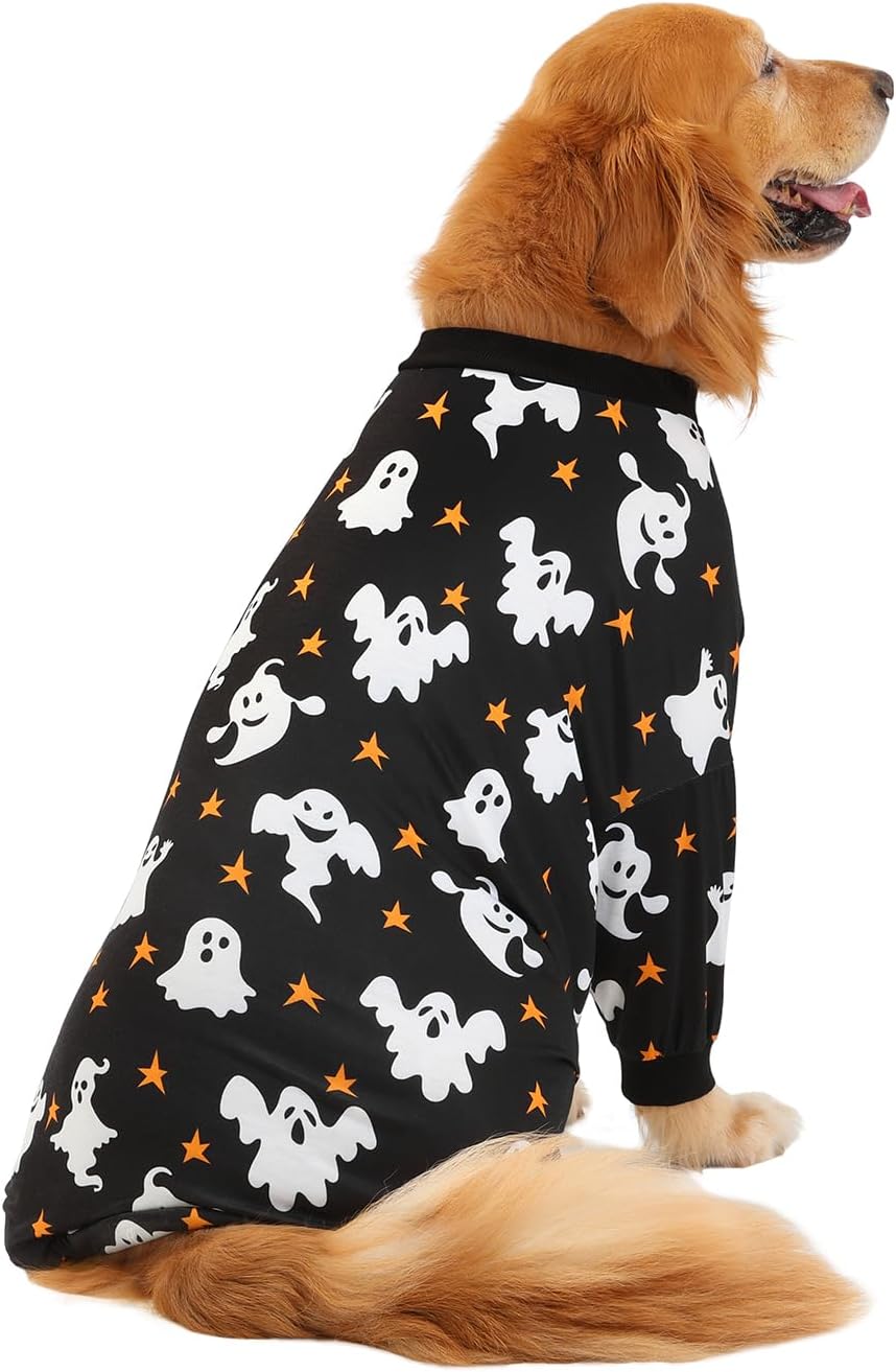 HDE Dog Pajamas One Piece Jumpsuit Lightweight Dog PJs Shirt for M-3XL Dogs Ghostly Stars - 2XL