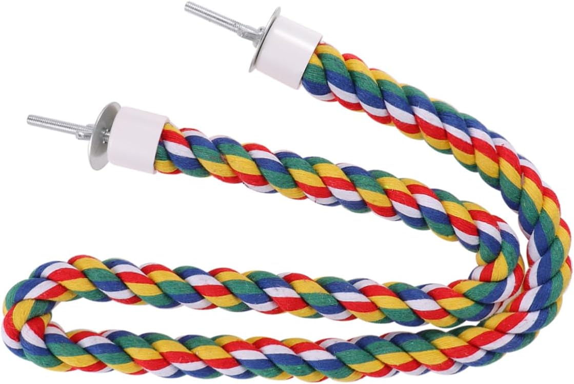 iplusmile Colorful Bird Rope Perch Stand, Birdcage Swing Spiral Chew Toys Climbing Standing Bungee Rope Perches Cage Accessories for Cockatiels Parrots (80CM/31.4 inch)