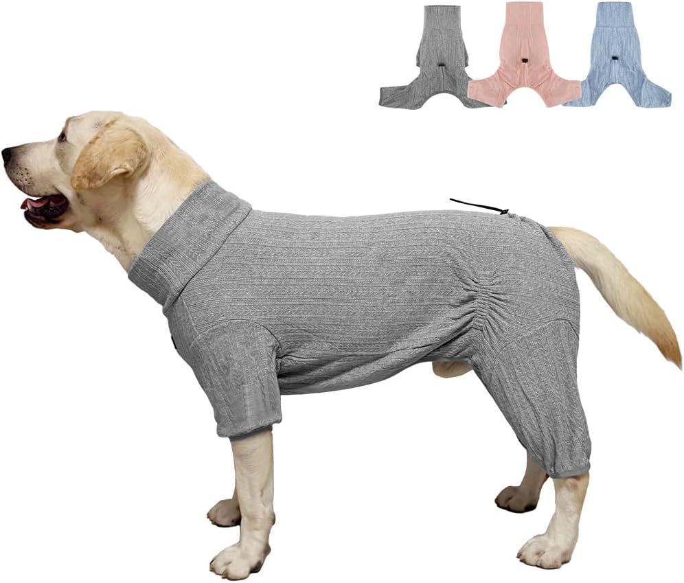 Dog Pyjamas PJS Sweater Clothing and Loungewear Suitable for Large to Giant Breeds of Dogs, Neutering Suits, Extra-Large Stretch Fabric, Four-Legged Dogs Clothes Pyjamas (Sweater Gray, L)