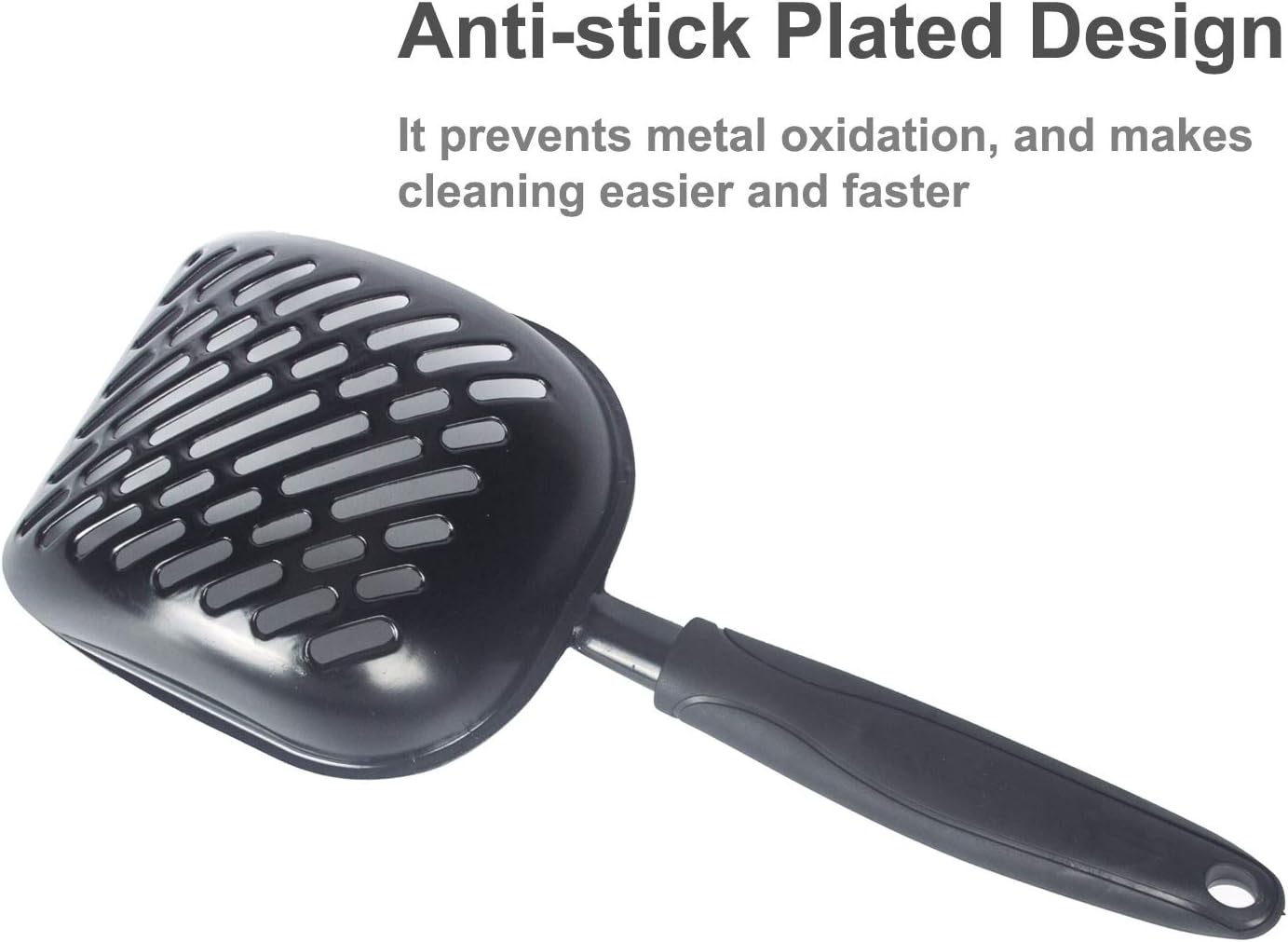 Metal Cat Litter Scoop with a Deep Shovel Design | Solid Aluminum & Non-Stick Coating | Durable Rubber Coated Handle for Easy Scooping | Perfect Size Sifting Slots for Any Type of Kitty Litter